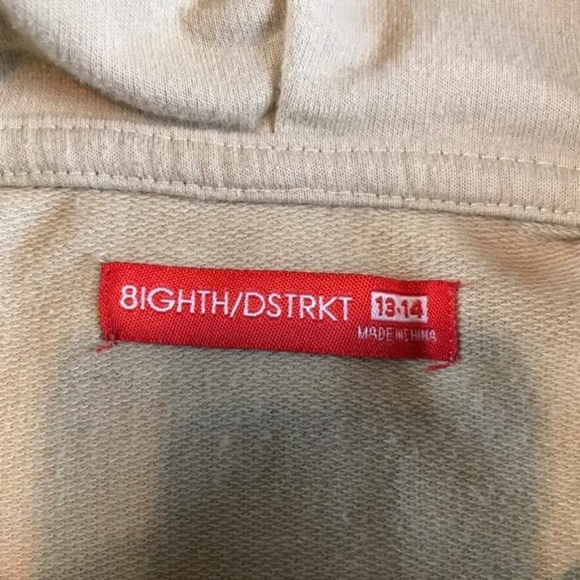 8IGHTH DSTRKT New York Terry Sequin Rose Boys Cream Hoodie Short Sleeve Sz 13-14 - Picture 5 of 5